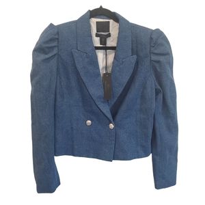 New 500 Maison Cinqcent Blue Denim Blazer Jacket Medium Blue Double Breasted